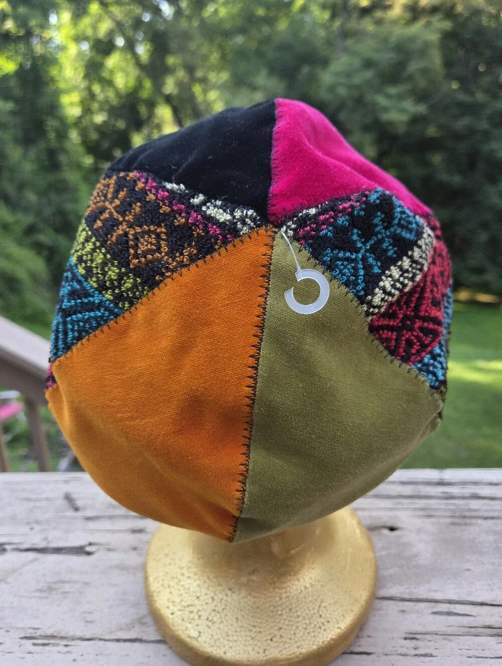 Colorblock Bohemian Newsboy Cap - Pink, Teal, Olive, Black
